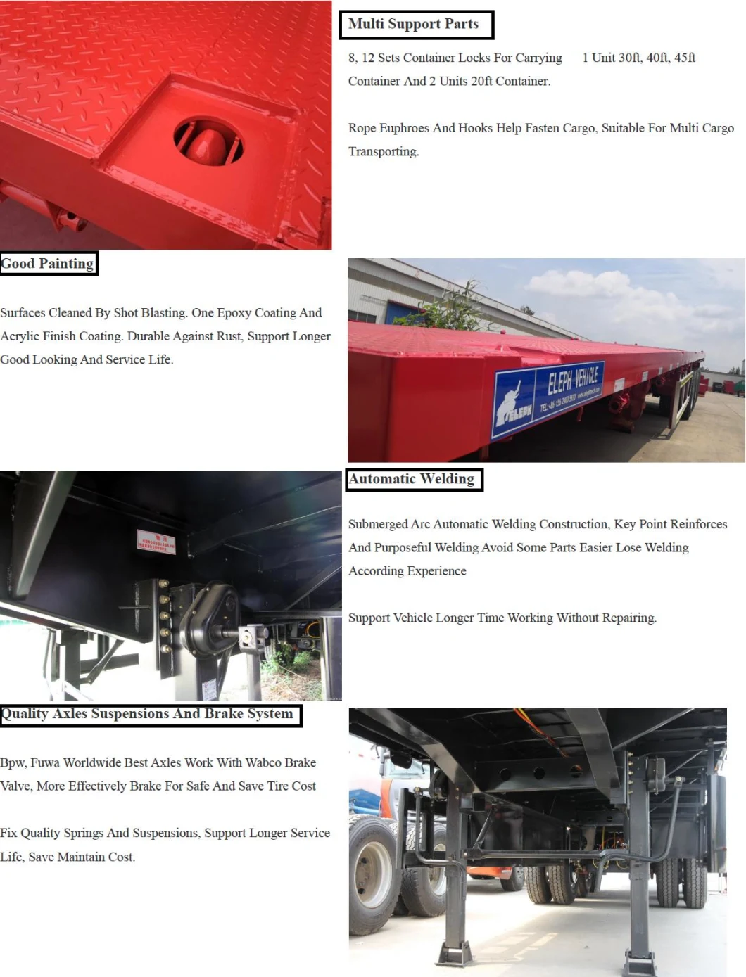 3 Axles 40FT Container Transport Platform Flatbed Semi Trailer with 40 Ton 60 Tons Capacity