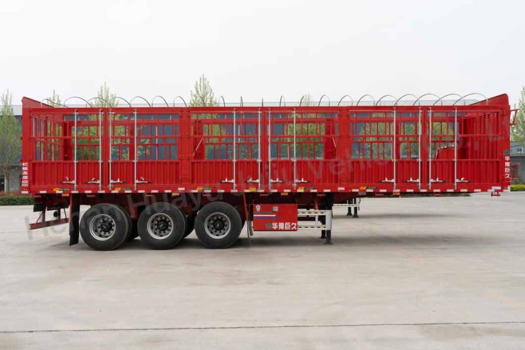 3 Axle Drop Side Wall Board Fence Stake Ships Cattle Carrier/ Livestock Truck/Tractor Heavy Duty Transport Box Utility Semi Trailer for Sale