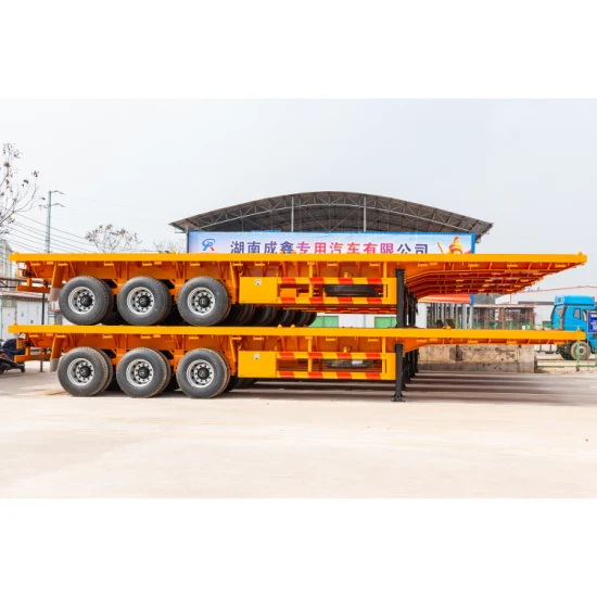 3개의 차축 트럭 중국에서 수송 평상형 트레일러 화물 컨테이너 운반대 세미 트레일러